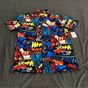 Oh Snap Colorful Comic Superhero button down shirt New